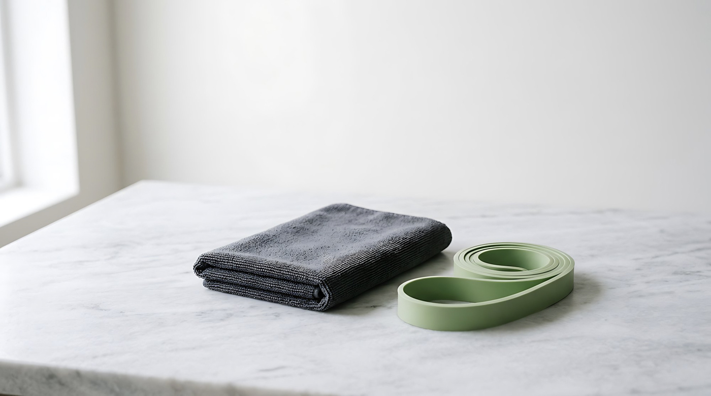 Pilates posture props: towel and resistance band